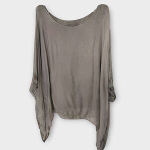 Womens Silk Top One Size Flowing Relaxed Slouchy Olive Light Lagenlook Bohemian